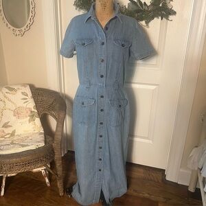 Vintage Robbie Bee 100% cotton maxi light denim dress size 6
